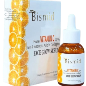 Bismid Vitamin C Collagen Face Serum – lightweight brightening serum formulated to help improve skin radiance, support collagen production, and reduce the appearance of dark spots for a smoother, more even complexion. Bismid Cosmetics Abuja, Your Trusted Skincare Authority.