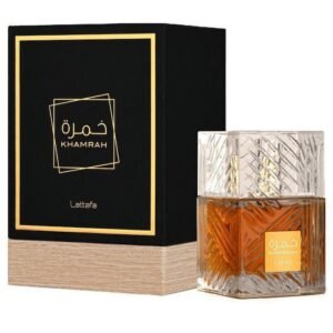 Lattafa Khamrah 100ml fragrance bottle — warm spicy gourmand unisex perfume