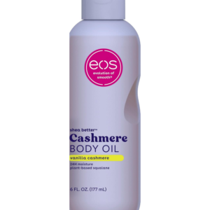 EOS Vanilla Cashmere Body Oil bottle displaying a lightweight hydrating oil designed for glowing, soft skin with a warm vanilla fragrance, идеально for daily body care routine