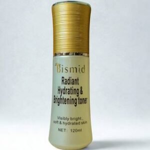 Bottle of Bismid Radiant Hydrating and Brightening Toner displayed on a clean, minimal background, highlighting its refreshing formula designed to hydrate skin, improve radiance, and enhance natural glow for a smooth, even complexion.