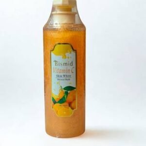 Bismid Vitamin C Skin White Shower Bath bottle designed for brightening and cleansing the skin, featuring a luxurious skincare formula that helps promote a more even, radiant complexion while gently removing impurities during bathing