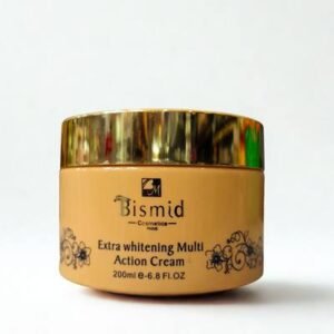 Image of Bismid Extra Whitening Multi Action Cream body cream container designed to help brighten uneven skin tone, moisturize dry skin, and support radiant glowing skin for body use only.